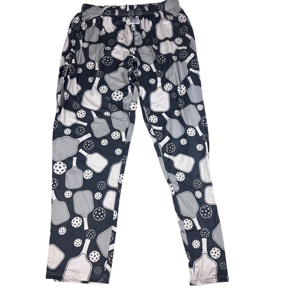 Brief Insanity Pajama Pants Mens XXL Black White Pickleball Paddle Lounge Sleep